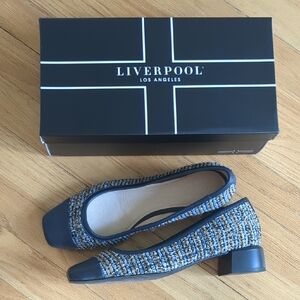 Liverpool Women's Blue Tweed Block Heel Shoes